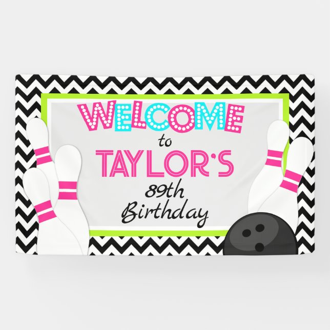 Large Neon Chevron Bowling Birthday Banner (Horizontal)