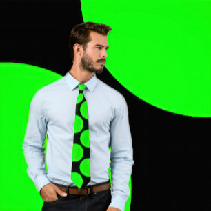 Large Neon Green Dots on Black Background Tie