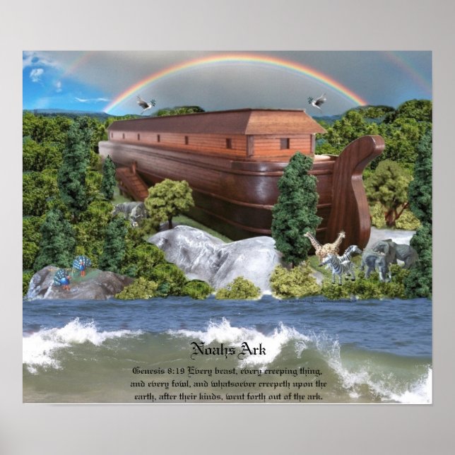 Large Noahs Ark Diorama Gloss Canvas Picture Poster (Front)
