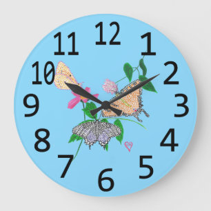 Large Numbers Pretty Butterflies Wall Clock