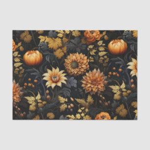 Large Orange Black Fall Floral Tissue Paper