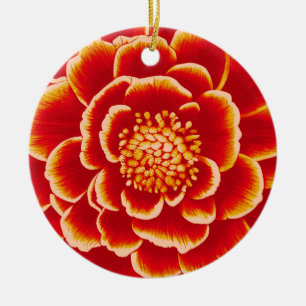 Large Orange Dahlia Flower Ceramic Tree Decoration