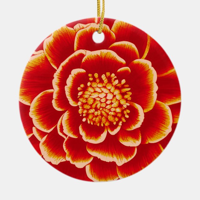 Large Orange Dahlia Flower   Ceramic Tree Decoration (Front)