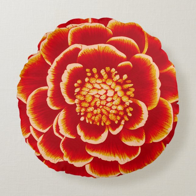 Large Orange Dahlia Flower   Round Cushion (Front)