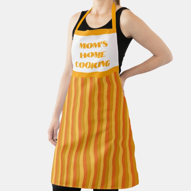 Large Orange Striped Mum's Home Cooking Apron (Insitu)