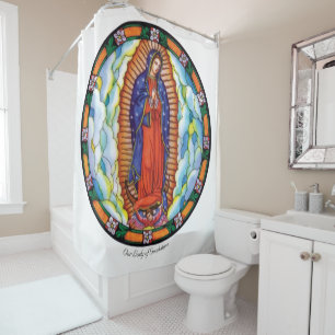 Large Our Lady of Guadalupe White Shower Curtain
