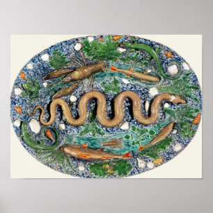 Large oval dish moulded in relief poster
