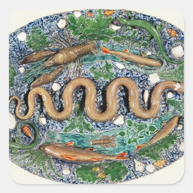 Large oval dish moulded in relief square sticker (Front)