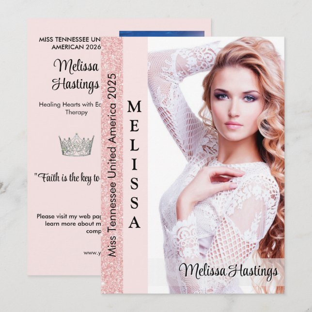 Large Pageant Autograph Card | Rose Gold Blush (Front/Back)
