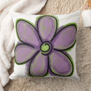 Large Painted Purple Green Chalk Flower Cushion