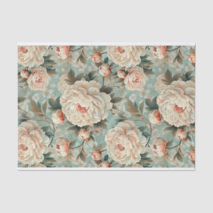 Large Pale Pink Peonies on Blue-Green Background Tissue Paper