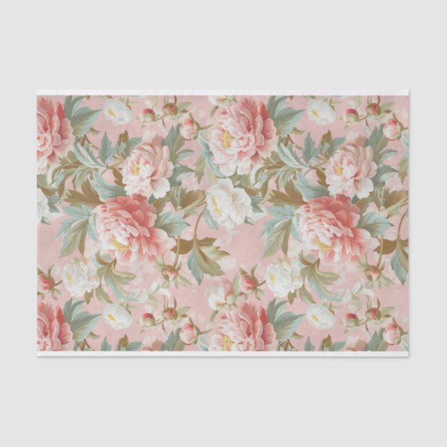 Large Pale Pink Peonies on Light Pink Background Tissue Paper (Front)