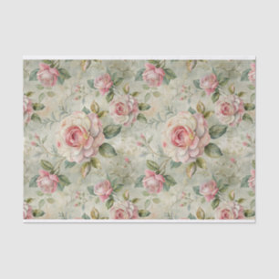 Large Pale Pink Roses on Light Green Background Tissue Paper
