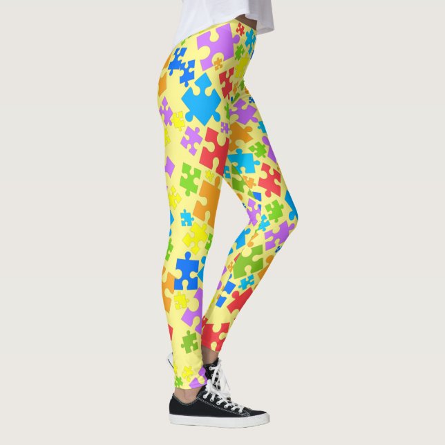Large Pastel Colour Autism Puzzle Pieces on YELLOW Leggings (Right)