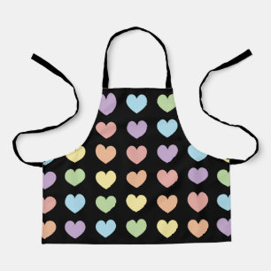 Large Pastel Hearts on Black Apron