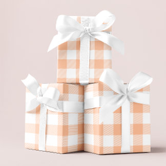 Large Pastel Peach and White Gingham Wrapping Paper
