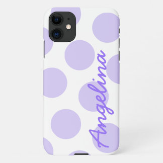 Large Pastel Purple Polka Dot Pattern Personalised iPhone 11 Case