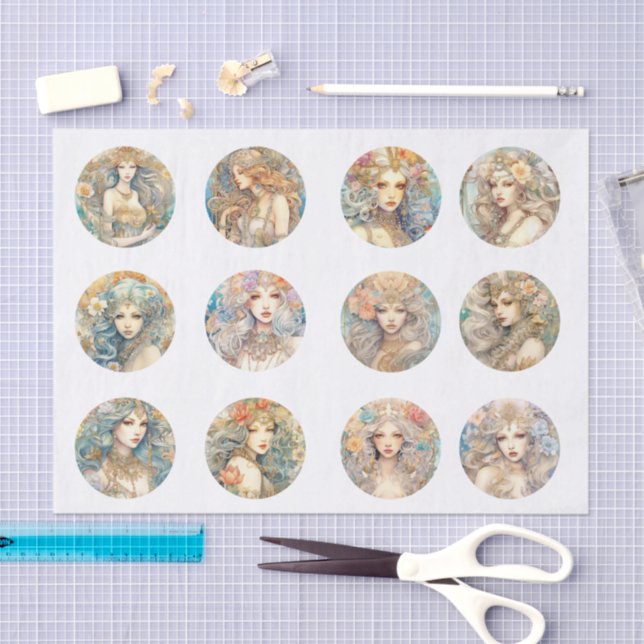 Large Pastel Watercolor Floral Mermaid Decoupage Tissue Paper (Craft)