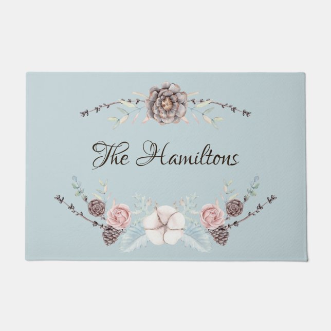 Large Pastel Winter Foliage Personalised Doormat (Front)