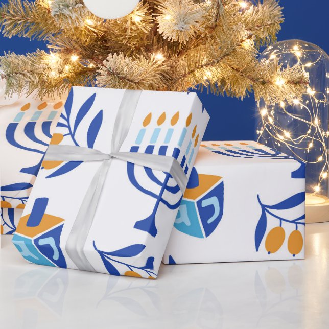 Large Pattern Menorah and Dreidel Hanukkah Wrapping Paper (Holidays)