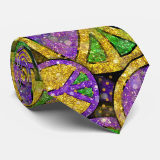 Large Peace Symbols Glitter Peace Love Mardi Gras Tie