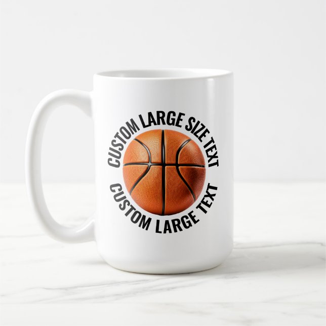 Large Personalised Text Basketball 15oz. Custom Coffee Mug (Left)