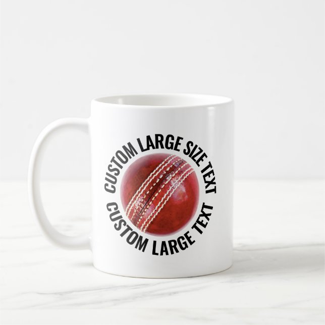 Large Personalised Text Cricket Ball 11 oz. Custom Coffee Mug (Left)