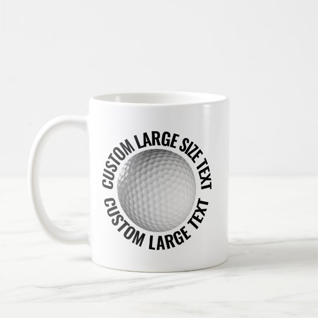 Large Personalised Text Golf Ball 11 oz. Custom Coffee Mug (Left)