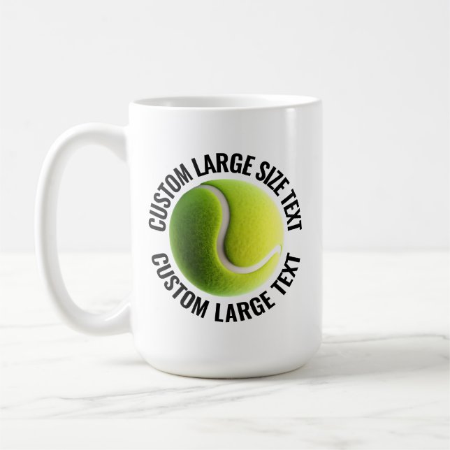 Large Personalised Text Tennis Ball 15oz. Custom Coffee Mug (Left)