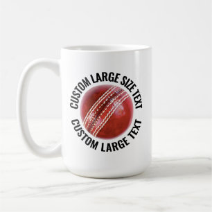 Large Personalized Text Cricket Ball 15oz. Custom Coffee Mug