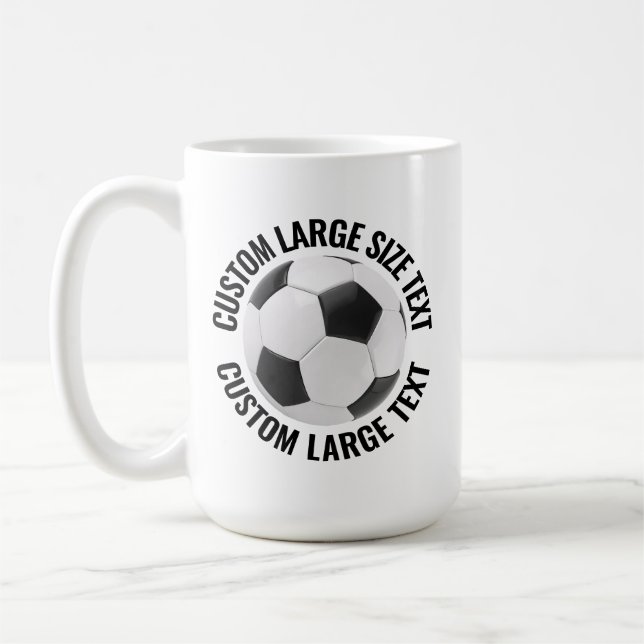 Large Personalized Text Soccer Ball 15oz. Custom Coffee Mug (Left)