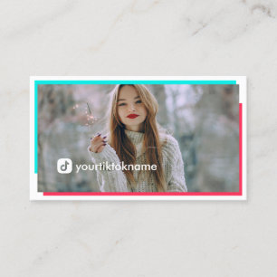 Large Photo Hot Pink Turquoise Social Media Business Card