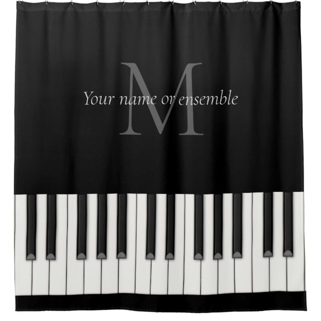Large Piano Keyboard Monogrammed Shower Curtain (Front)