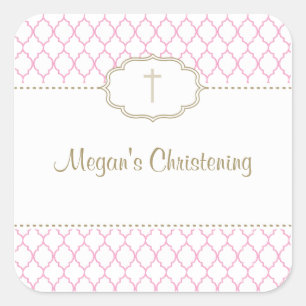 Large Pink and Gold Christening Baptism Sticker