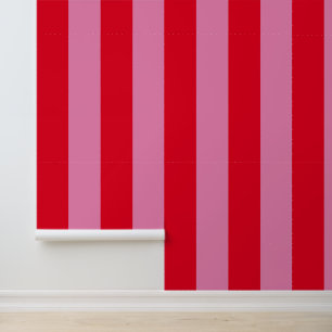 Large Pink and Red Vertical Stripes Wallpaper
