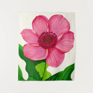 Large Pink Anemone with Emerald Green Leaves Tapestry