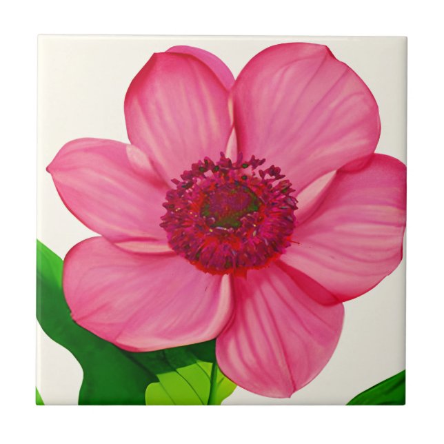 Large Pink Anemone with Emerald Green Leaves Tile (Front)