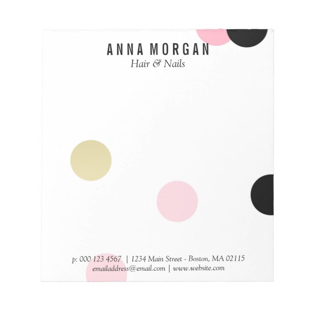 Large Pink & Black Confetti Custom Name Notepad (Front)