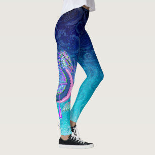Large Pink & Blue Water Dragon on Water Swirls Leggings