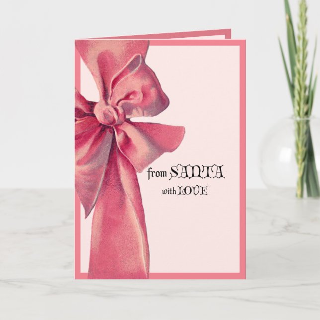 Large Pink Bow From Santa with Love Christmas      Card (Front)