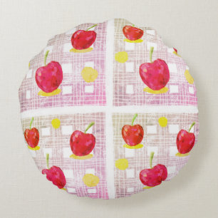 Large Pink Cherry Round Cushion