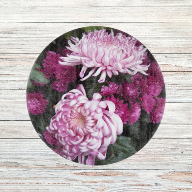 Large Pink Chrysanthemums Floral Cutting Board (In Situ)