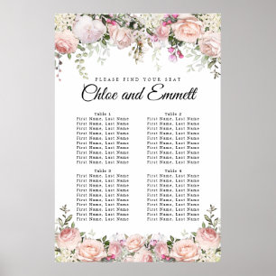 Large Pink Floral 4-Table Wedding Seating Chart