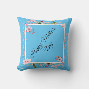 Large Pink floral Happy Mother's Day  Throw Pillow