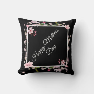 Large Pink floral Happy Mother's Day Throw Pillow