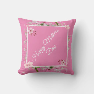 Large Pink floral Happy Mother's Day Throw Pillow