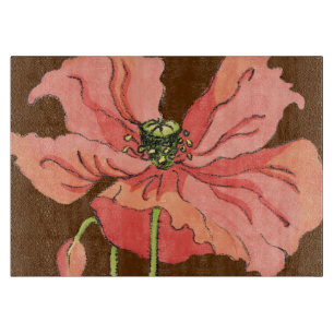 Large Pink Flower with Deep Red Background Cutting Board
