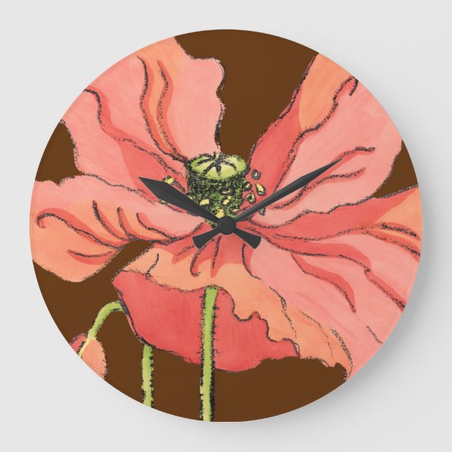 Large Pink Flower with Deep Red Background Large Clock (Front)