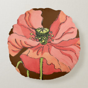Large Pink Flower with Deep Red Background Round Cushion