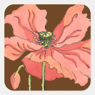 Large Pink Flower with Deep Red Background Square Sticker